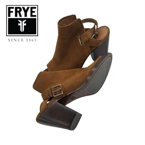 FRYE Dani Shield Slingback Mule Sandals Brown Khaki Suede Peep-Toe 7.5M EUC+ - Picture 8 of 14